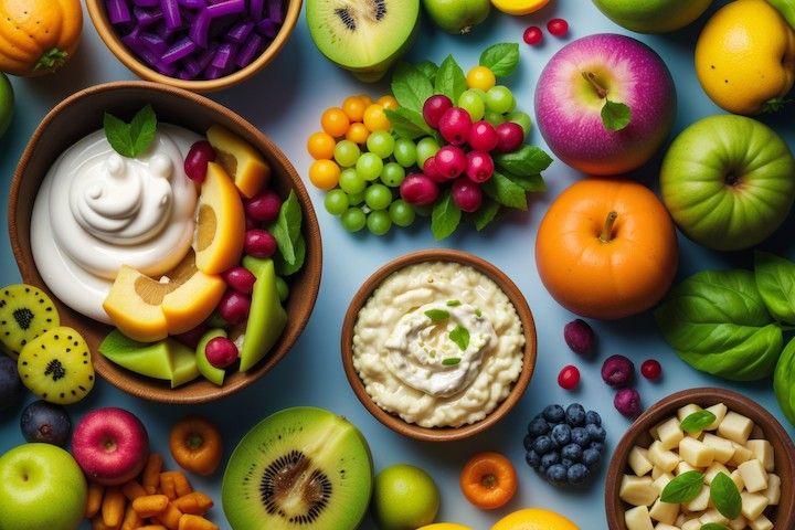 a group of bowls of fruit